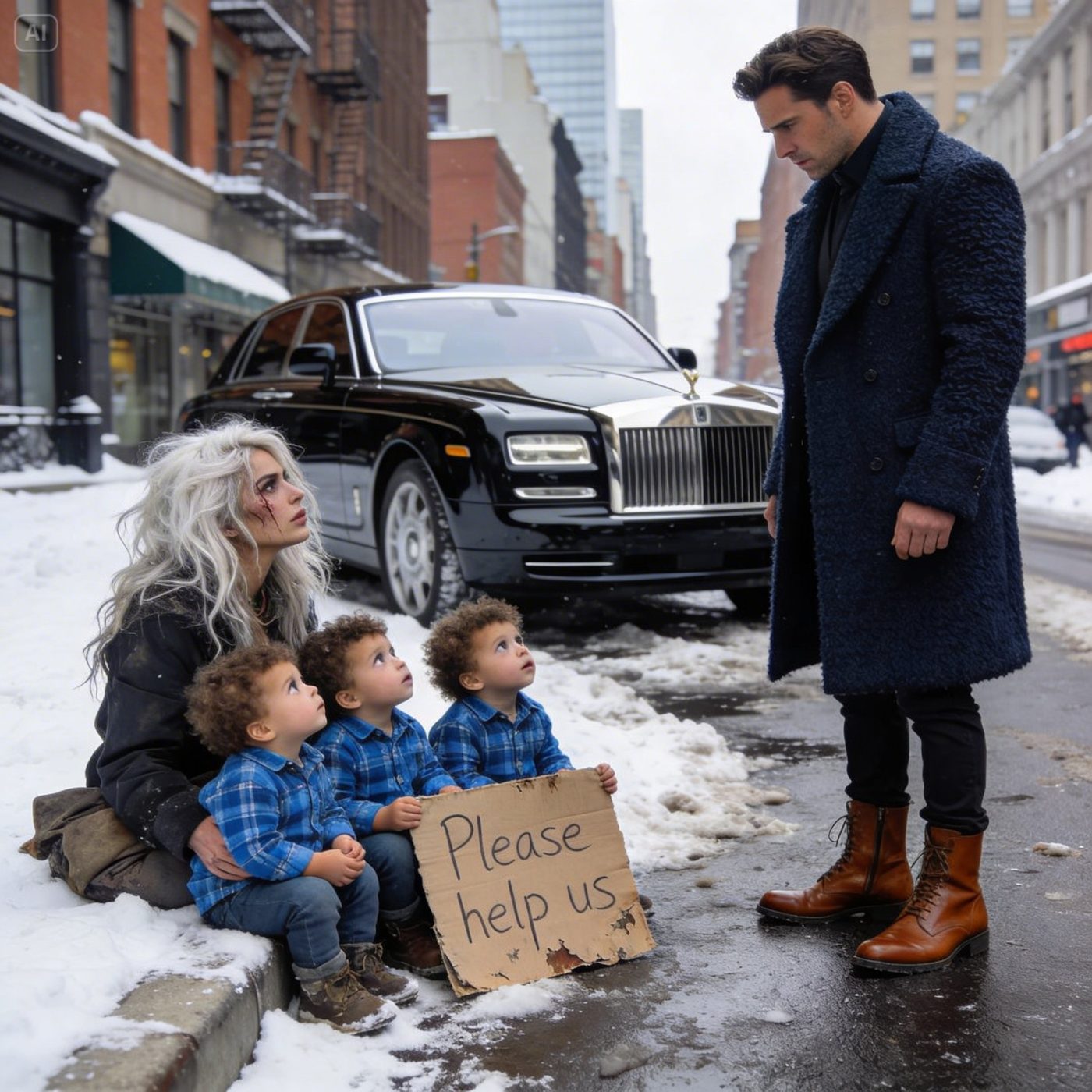 “A millionaire sees his ex-girlfriend begging on the street with three children who look exactly like him—what happens next will break your heart.”