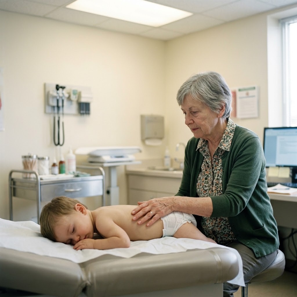 My son and his wife asked me to watch their two-month-old baby while they went shopping. But no matter how I held him or tried to calm him, he kept crying uncontrollably. I immediately sensed something was wrong. When I lifted his clothes to check his diaper… I froze. There was something there… something unimaginable. My hands started shaking. I grabbed him and rushed straight to the hospital.